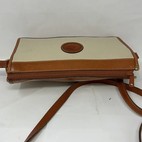 Dooney & Bourke Ivory Cream Pebble and Brown Leather Zip Crossbody Shoulder Bag - Picture 8 of 14